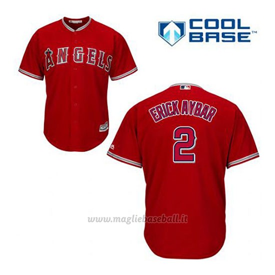 Maglia Baseball Uomo Los Angeles Angels Erick Aybar 2 Rosso Alterner Cool Base